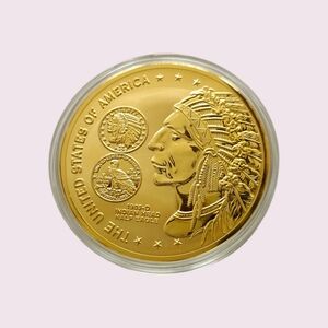 Native American U.S. Reverse Proof Coin By American Mint, Cu-Layered In 24k Gold